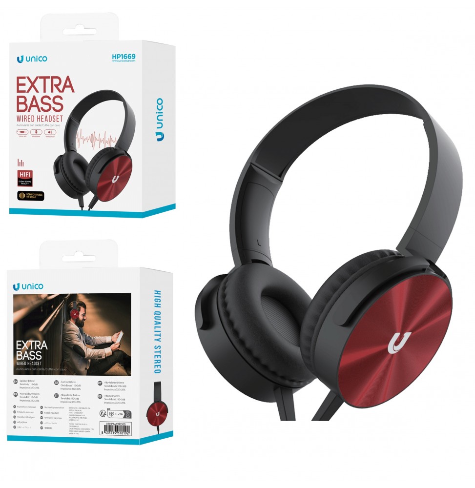 Unico HP1669 Cuffie Padiglione φ40㎜ Unifilari Con Microfono Over-Ear BlackRed
