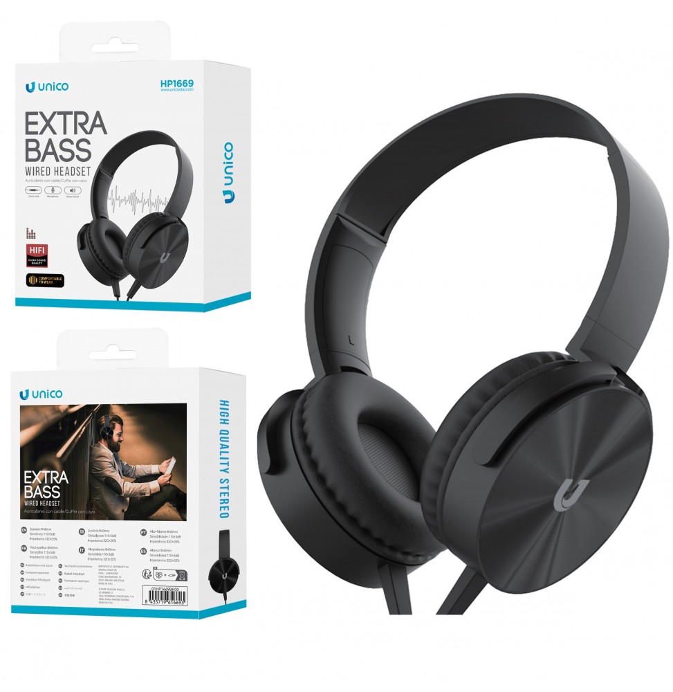 Unico HP1669 Cuffie Padiglione φ40㎜ Unifilari Con Microfono Over-Ear TotalBlack
