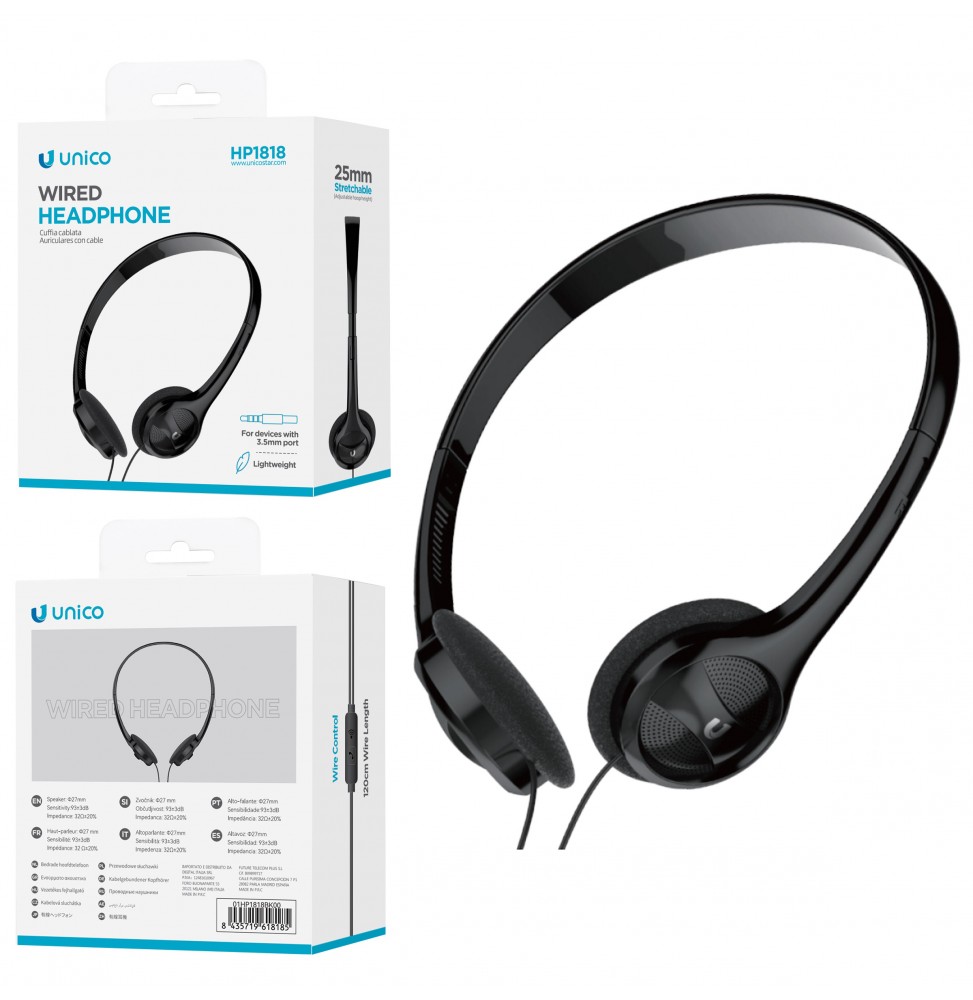 Unico HP1818 cuffie padiglione φ27㎜ unifilari con microfono IN-EAR Nero