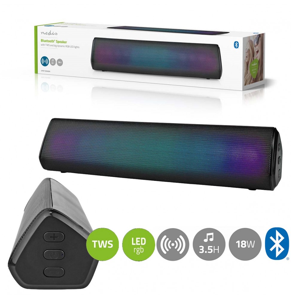 Nedis Altoparlante Bluetooth® cassa bombox portatile batteria 6 ore 18watt rgb