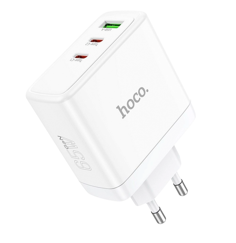 Hoco N30 Caricabatterie Gan 65w Pd Qc Rete 2xusb C Usb A Bianco Tripla Porta