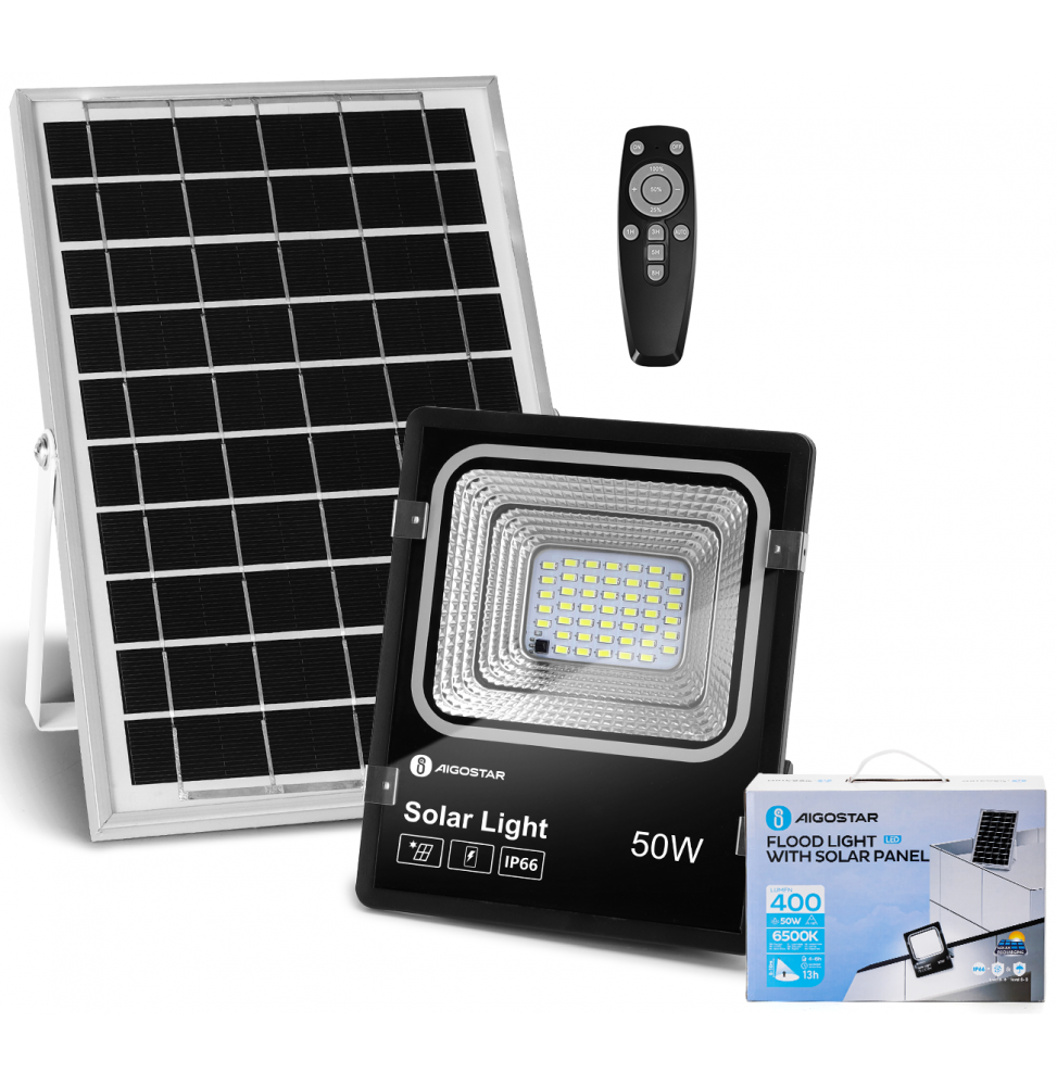 Aigostar Faro LED Solare 50W 500lm IP66 Luce Fredda 6500K Policristallino