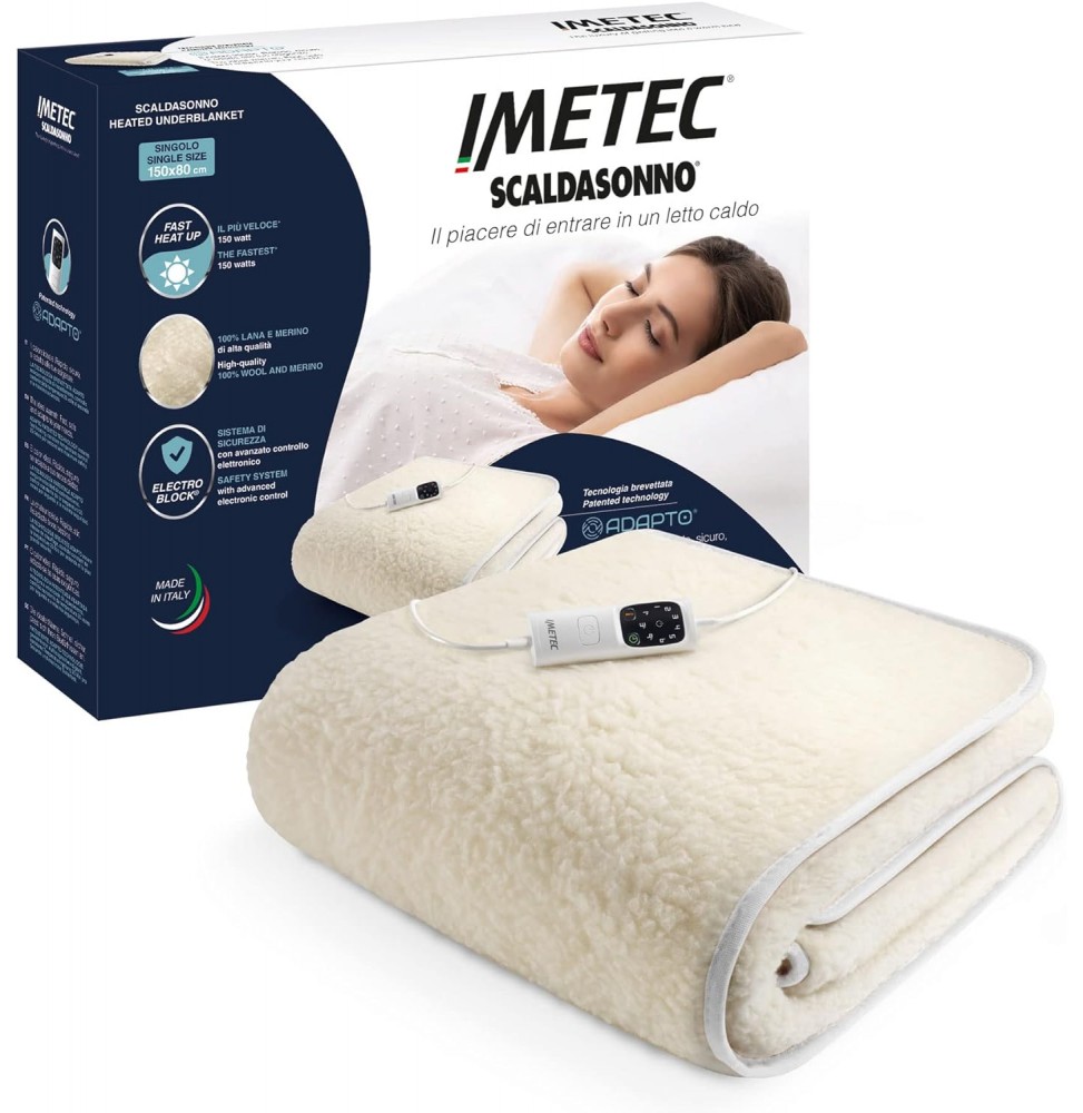 Imetec Scaldasonno Adapto 16628 100% Lana e Merino Singolo 150×80 cm 6 Temperature + Timer