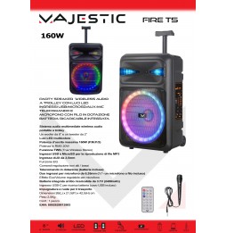 NEW Majestic FIRE T5 Cassa Bluetooth Karaoke 160WATT Bass Reflex TWS Microfono