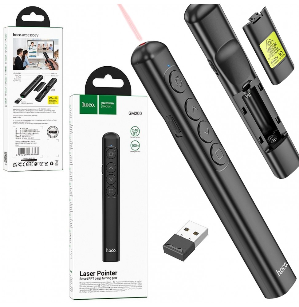 Hoco GM200 Puntatore Wireless Presentazioni 2.4ghz Luce Rossa 10 Ore Usb