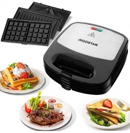 Aigostar Rubik Piastra Sandwich 3 in 1 800W Waffle Toast Grill Antiaderente