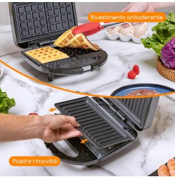 Aigostar Rubik Piastra Sandwich 3 in 1 800W Waffle Toast Grill Antiaderente