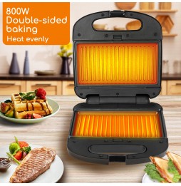 Aigostar Rubik Piastra Sandwich 3 in 1 800W Waffle Toast Grill Antiaderente