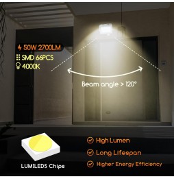 Aigostar Faro Faretto LED 50W Ultrasottile Sensore Movimento IP65 Naturale