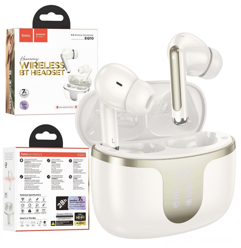 Hoco EQ10 Auricolari Tws Bluetooth 5.3 7 Ore Ergonomiche 300mah Bianco