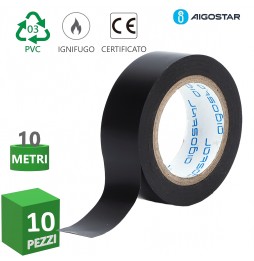 Aigostar Nastro Isolante in PVC alta qualità 10 pezzi colore nero 10 metri