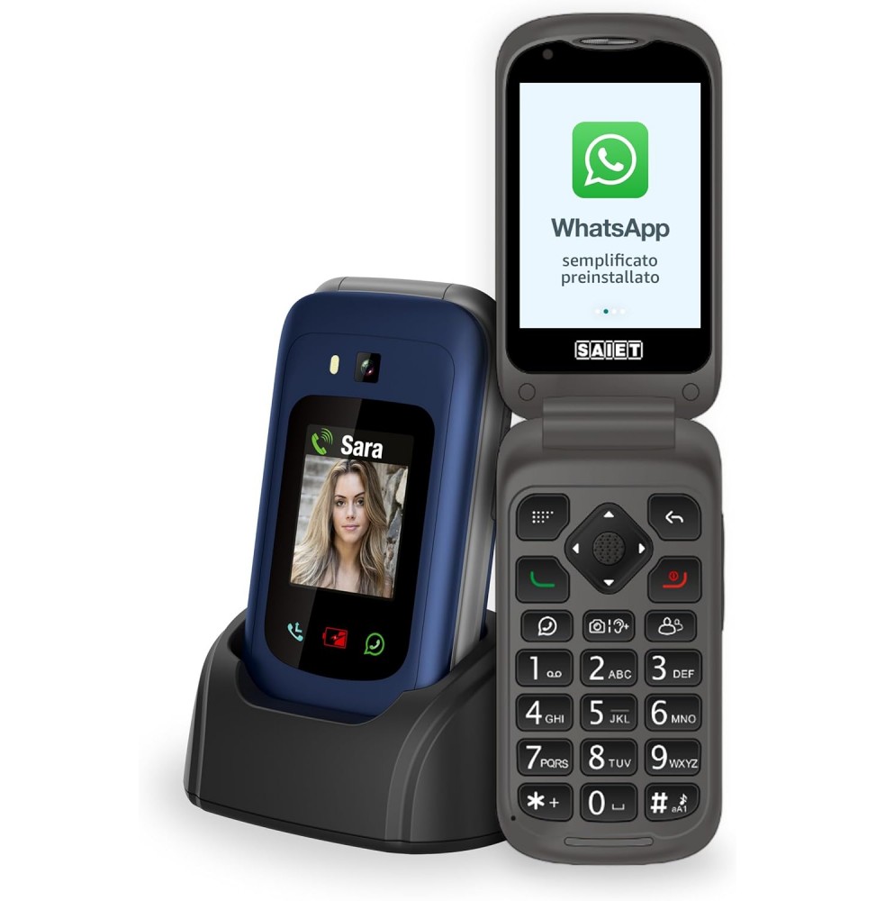 Saiet LINK 4+ Cellulare Per Anziani 4G Tasti Grandi Whatsapp Tasto SOS Android Blu