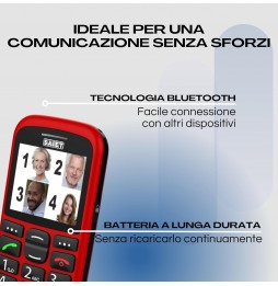 Saiet MAGNUM DUE – Cellulare per Anziani con Tasti Grandi, SOS, Audio Alto e Base di Ricarica Rosso