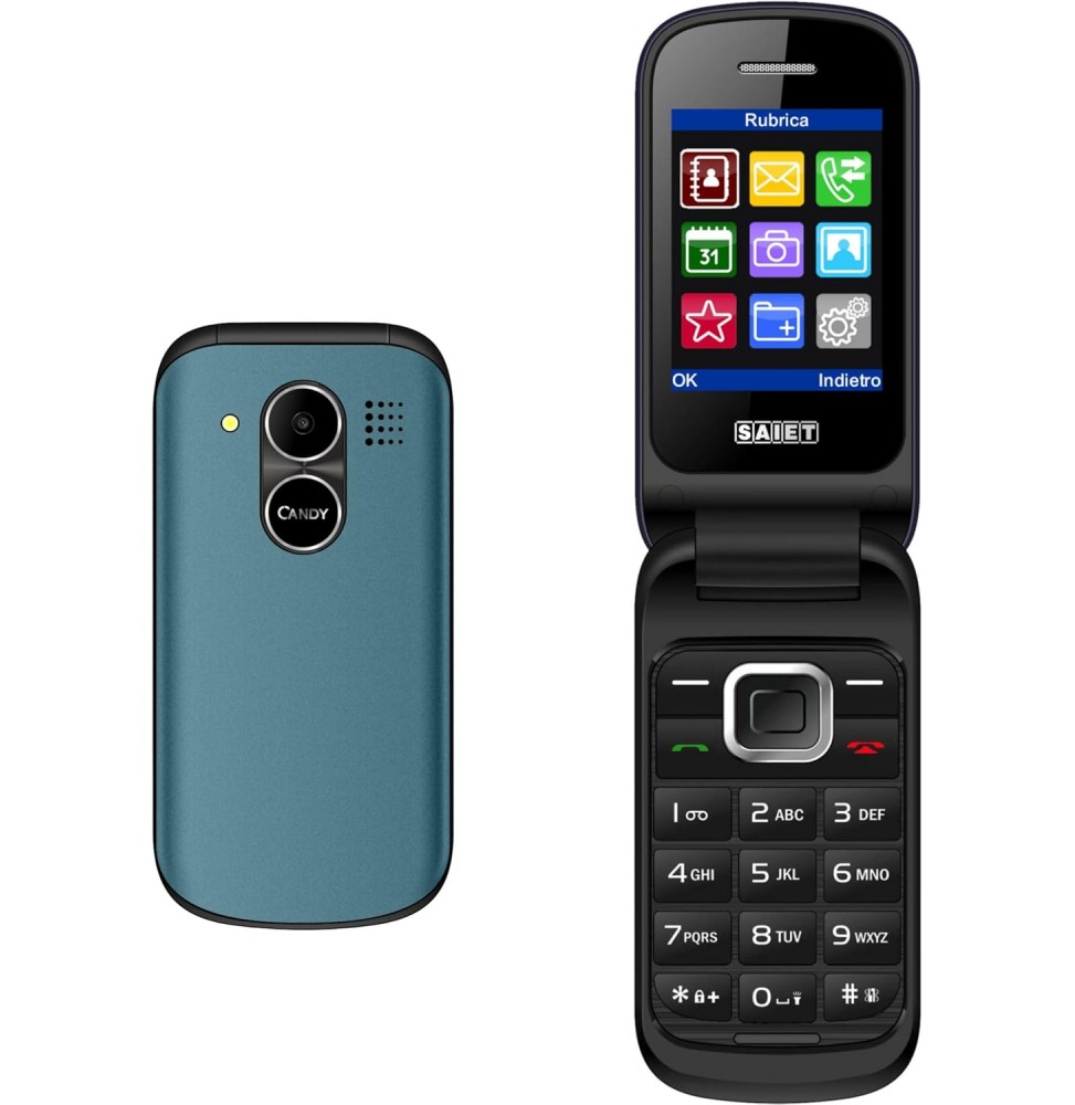 Saiet Candy – Cellulare a Conchiglia per Anziani con Tasti Grandi, SOS, Dual SIM e Ricarica Type-C Petrolio