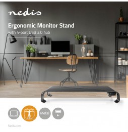 Nedis Supporto ergonomico Multifunzione con hub USB 3.0 a 4 Porte, Colore: Nero