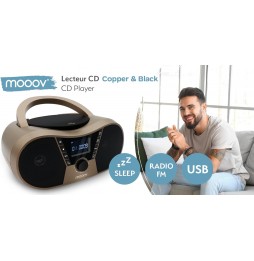 MOOOV Boombox Radio FM Lettore CD MP3 USB Dynamic Bass Boost Copper & Black