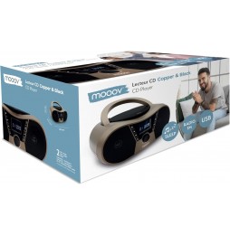 MOOOV Boombox Radio FM Lettore CD MP3 USB Dynamic Bass Boost Copper & Black