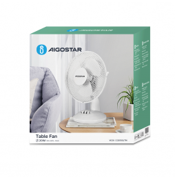 Aigostar Vicki 33JTM Ventilatore da tavolo silezioso 9 pollici 3 pale 2 velocità 22 Watt bianco