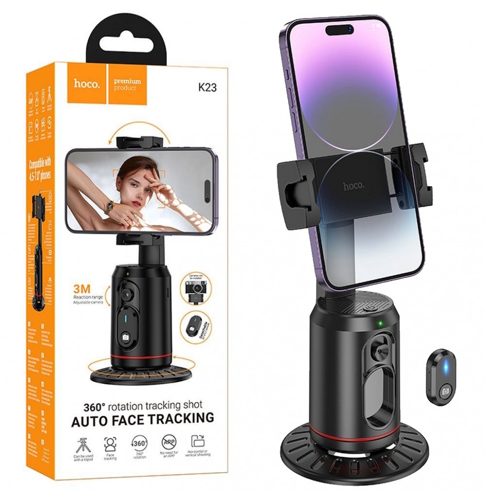 Hoco K23 Supporto Smartphone 360 Tracking Viso AI Telecomando USB-C Nero