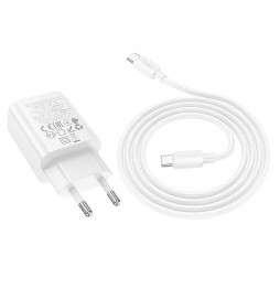 Hoco N61 Caricatore Muro 20W PD QC Dual USB A C Kit Cavo Type C 60W 1m Bianco