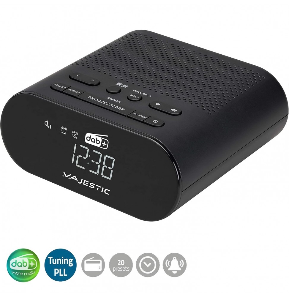 New Majestic Radio Sveglia DAB+ Digitale con display a led 2 allarmi funzione snooze AUX DAB+ FM