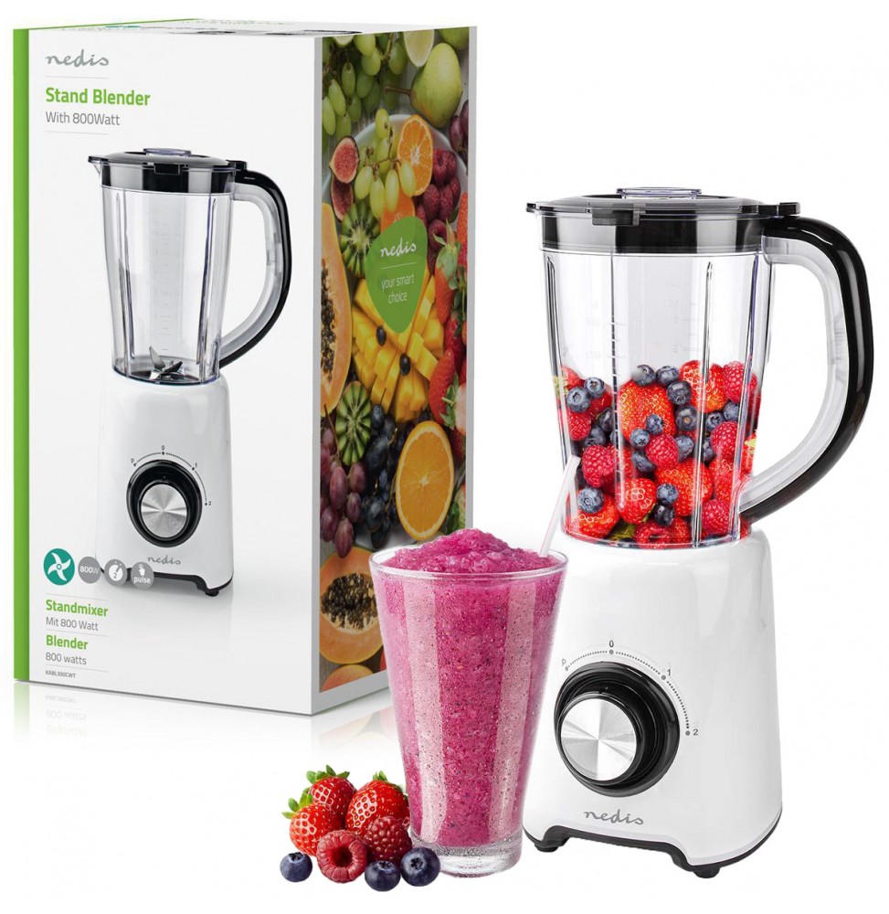 Nedis Frullatore con Bicchiere 2 velocità a impulsi Lame in acciaio inox 800 Watt 1,5 litri