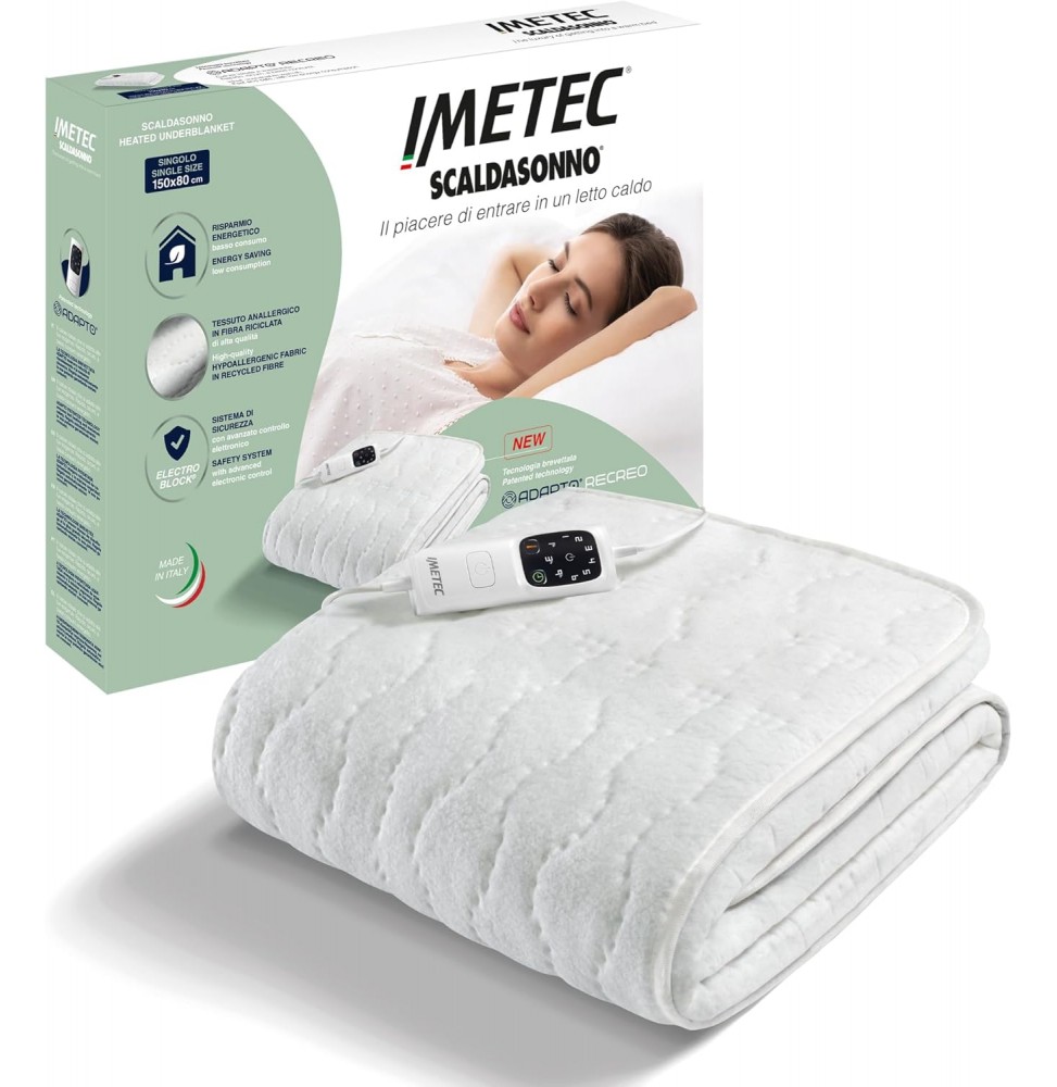 Imetec Scaldasonno Singolo Adapto Termocoperta Elettrica 6 Livelli Cotone 150x80