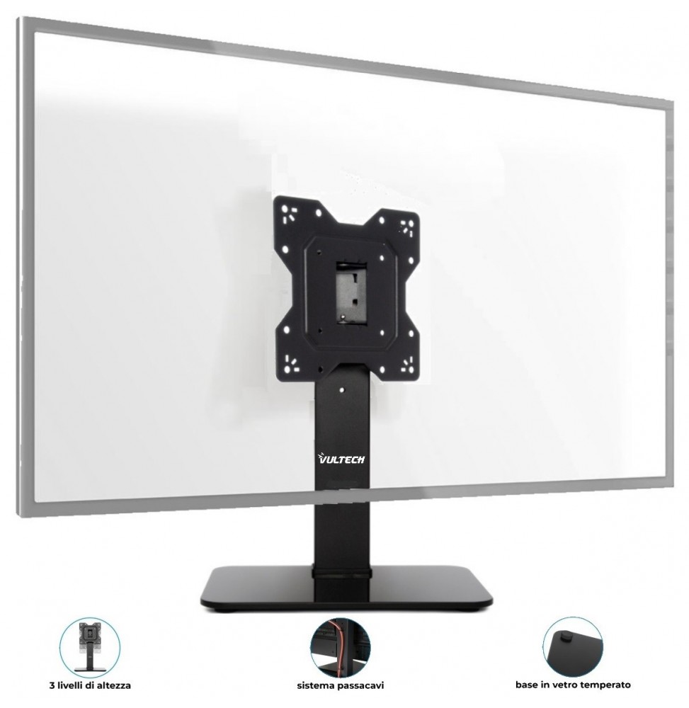 Vultech Piedistallo TV Tavolo Orientabile 43" VESA 200x200 40Kg Vetro