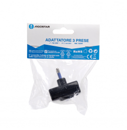 Aigostar Set 3 Adattatori Tripla Spina 3 Vie Bipasso 16A 1500W Nero