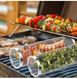 CESTELLO ROTANTE PER GRIGLIARE BBQ BARBEQUE VERDURE PATATINE POLLO
