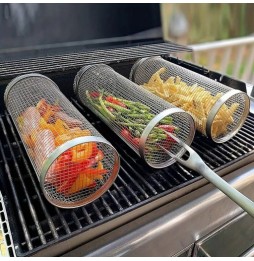 CESTELLO ROTANTE PER GRIGLIARE BBQ BARBEQUE VERDURE PATATINE POLLO