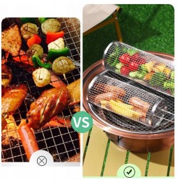 CESTELLO ROTANTE PER GRIGLIARE BBQ BARBEQUE VERDURE PATATINE POLLO