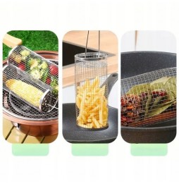 CESTELLO ROTANTE PER GRIGLIARE BBQ BARBEQUE VERDURE PATATINE POLLO