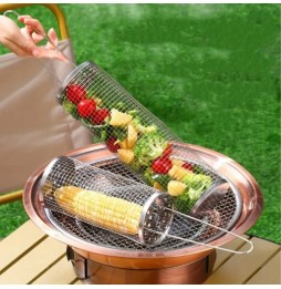 CESTELLO ROTANTE PER GRIGLIARE BBQ BARBEQUE VERDURE PATATINE POLLO