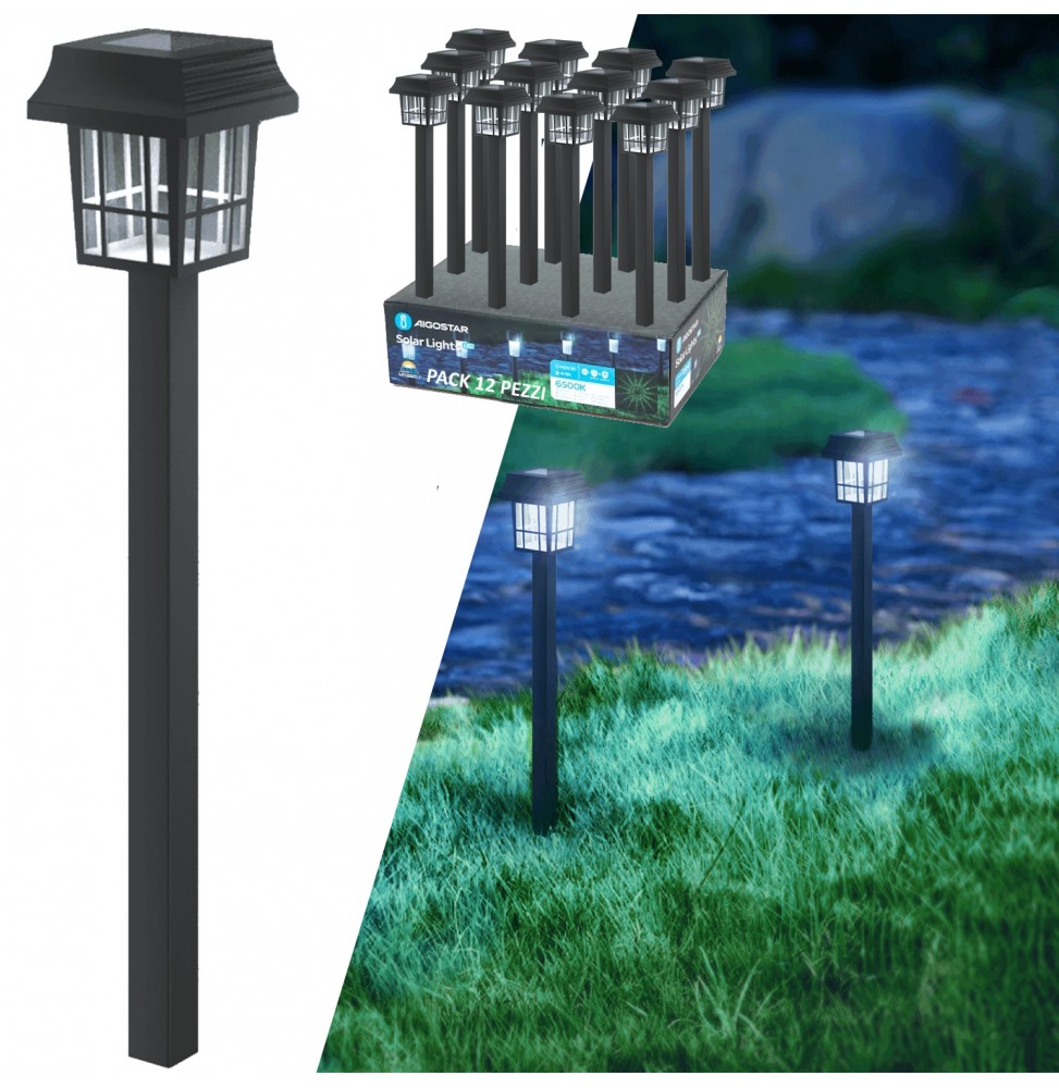 Aigostar Lampioncino LED Solare Segnapassi | 6500K Luce Fredda | IP44 | H32cm | 12 Pezzi