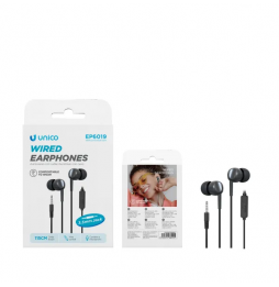 Unico EP6019 Cuffie Auricolari In-Ear Con Microfono Bassi Profondi E Potenti Filo Nero