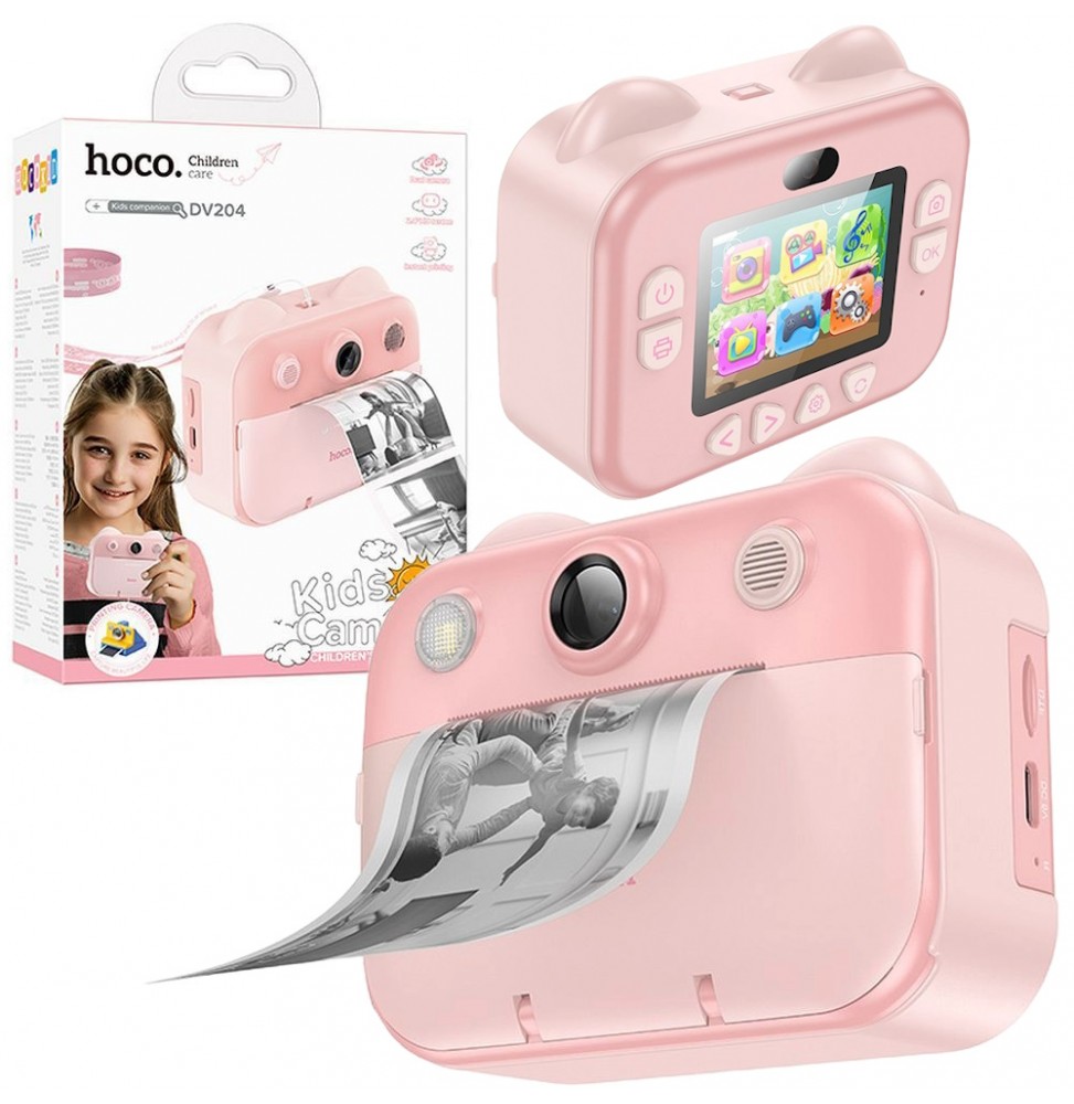 Hoco DV204 Fotocamera Bambini Stampante Termica 48mp Ips Rosa