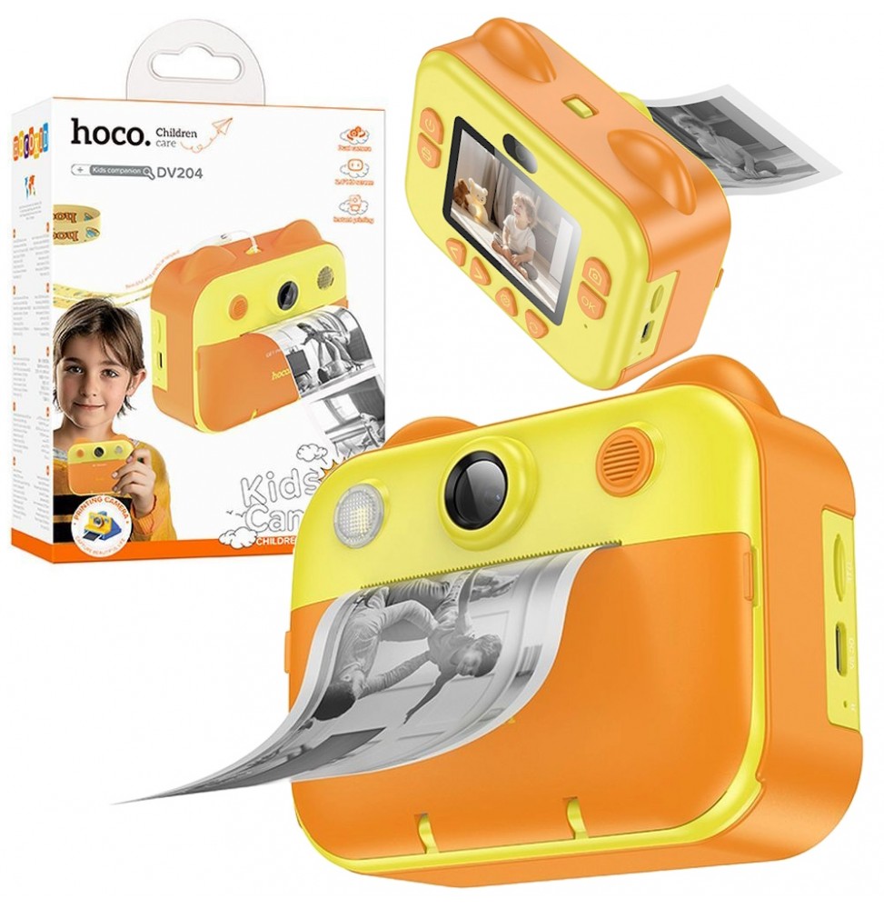 Hoco DV204 Fotocamera Bambini Stampante Termica 48mp Ips Arancio