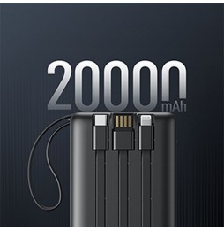 Veger C20 Powerbank 20000 mAh Cavi Integrati USB-C Lightning Micro USB Nero