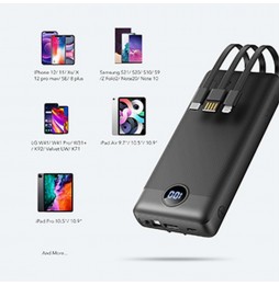 Veger C20 Powerbank 20000 mAh Cavi Integrati USB-C Lightning Micro USB Nero
