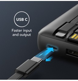 Veger C20 Powerbank 20000 mAh Cavi Integrati USB-C Lightning Micro USB Nero