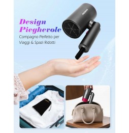 Aigostar Asciugacapelli Viaggio 1800W Professionale Pieghevole 3 Livelli