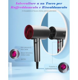 Aigostar Asciugacapelli Viaggio 1800W Professionale Pieghevole 3 Livelli