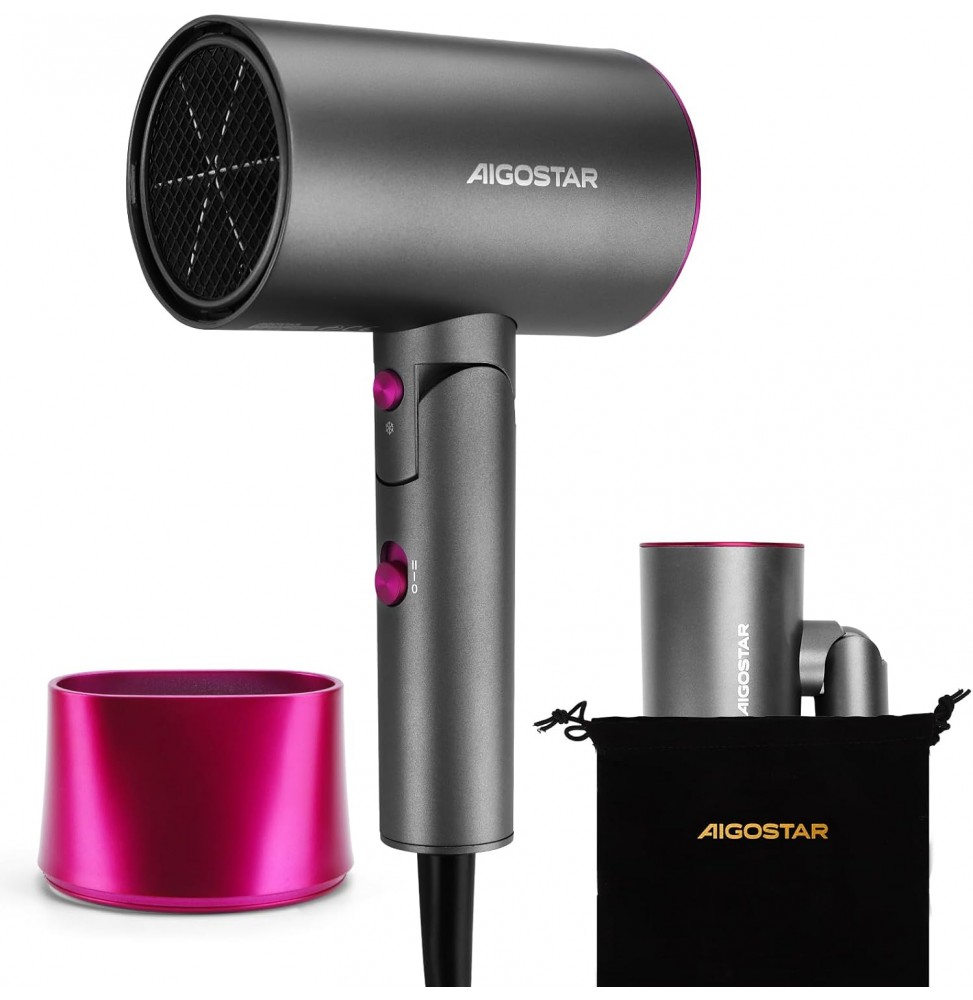Aigostar Asciugacapelli Viaggio 1800W Professionale Pieghevole 3 Livelli