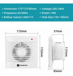 Aigostar Ventola Aspirazione 14W 2000r/min Bagno Cucina Foro 120-130mm