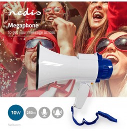 Nedis Megafono 10W Portatile con Registrazione 10s e Sirena 250m