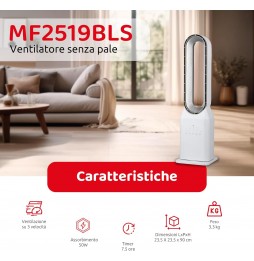 Melchioni Family MF2519BLS Ventilatore Senza Pale 3 Velocità Oscillazione 50W