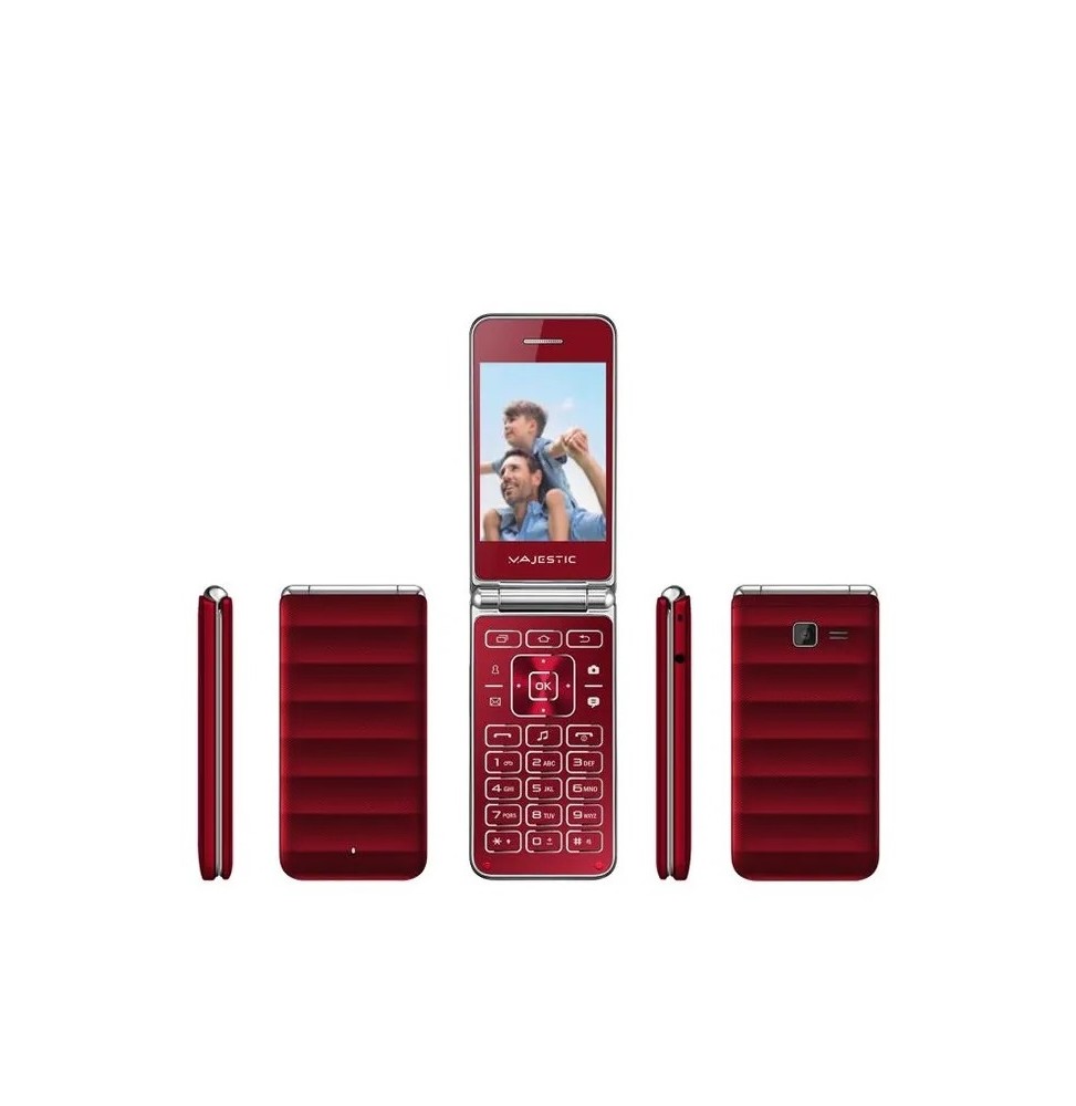 Majestic WAVE Telefono GSM Flip 2.8" con Fotocamera LED Notifiche Bluetooth Red