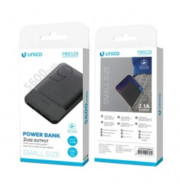 Unico Power Bank 5600mAh 2.1A 2 Porte USB Slim Polimeri Litio Nero 20.72Wh