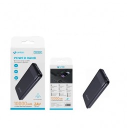 Unico Power Bank 10000mAh 10W 2 Porte USB-A Micro-USB Type-C LED Nero Sottile